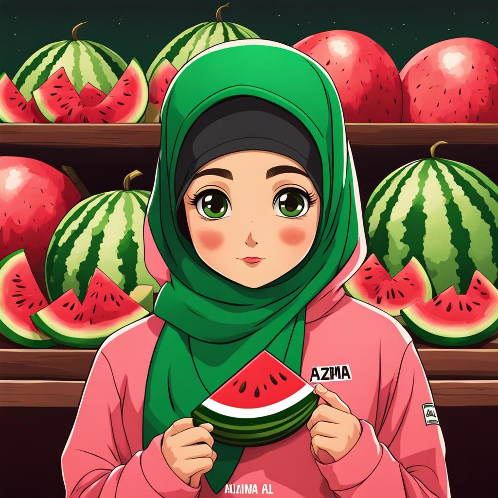 Muslim Girl with Watermelon at Masjidil Al Aqsa