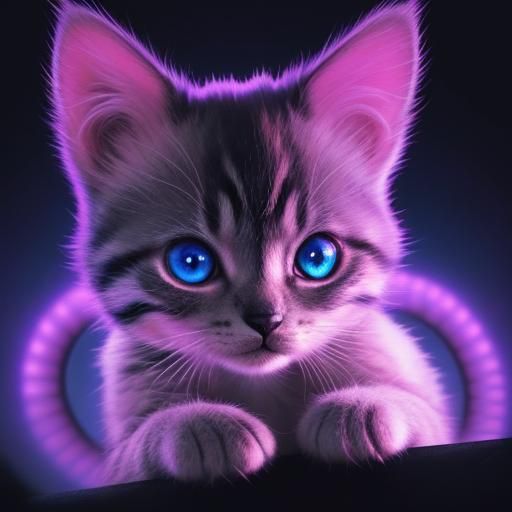 Synthwave Kitten with Hypnotic Eyes