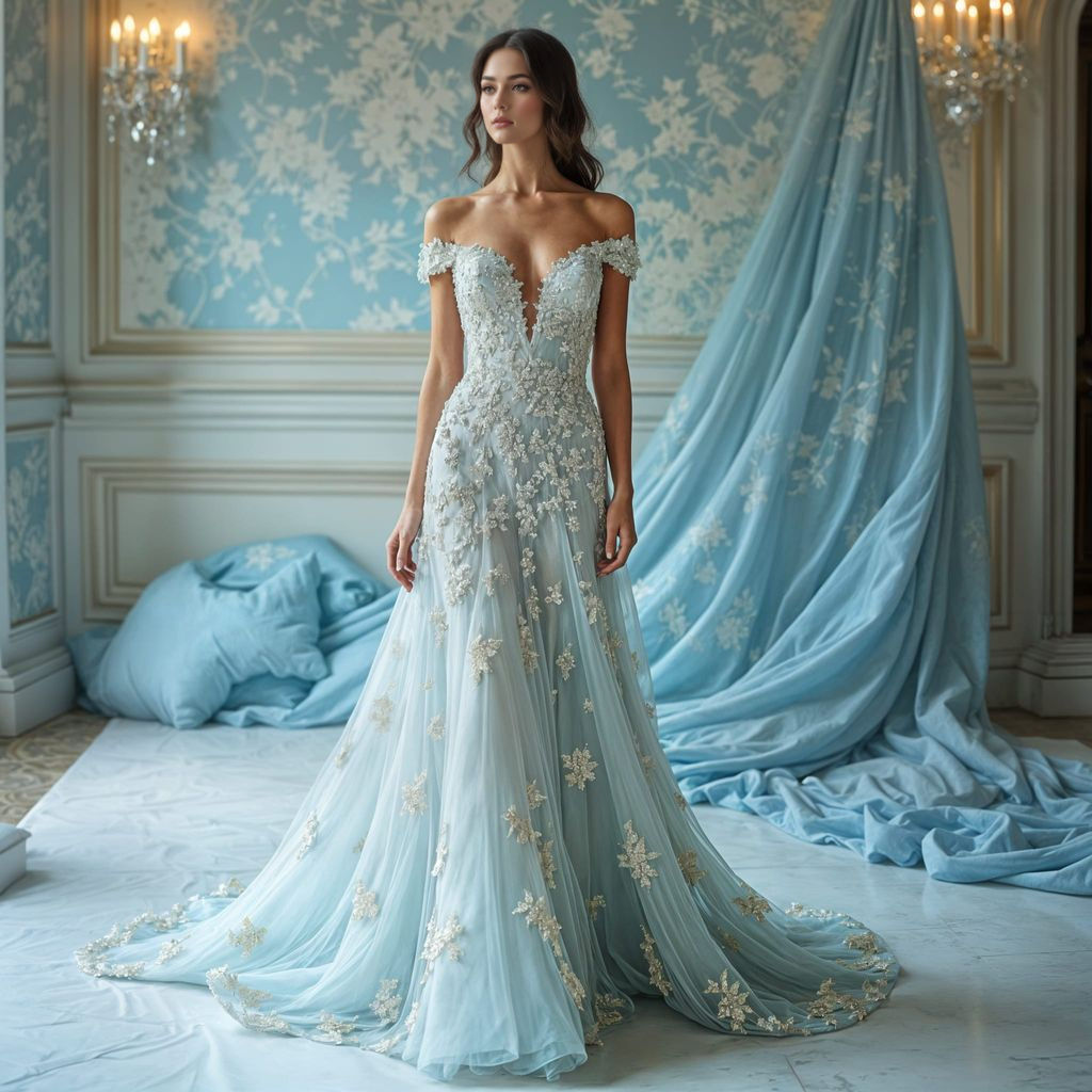 Elegant Sparkling Bridal Gown in Hydrangea Pattern
