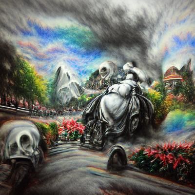 Death Rides White Horse in Charcoal Drawing Style