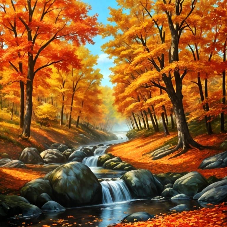 Nostalgic Autumn Leaves Cascade in Gouache Painting