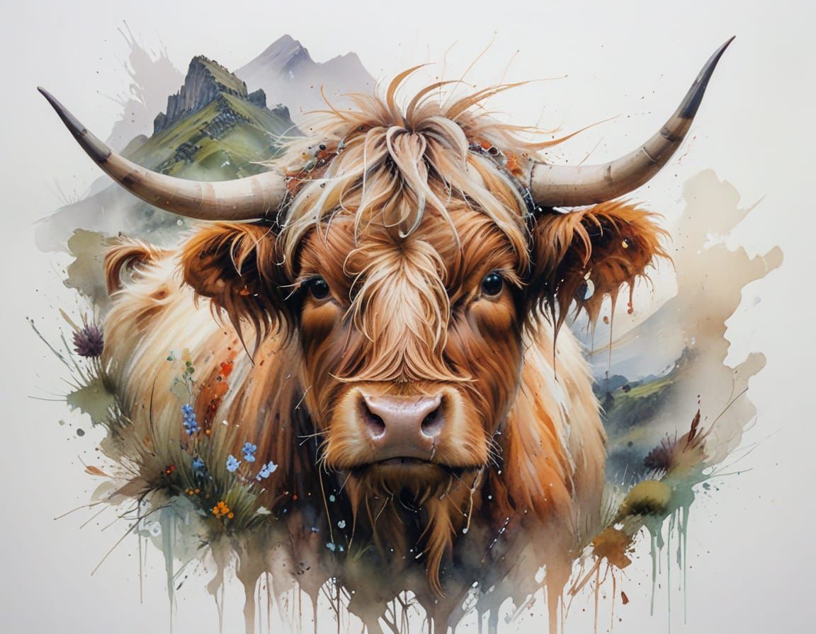 Misty Scottish Glen with Highland Cow