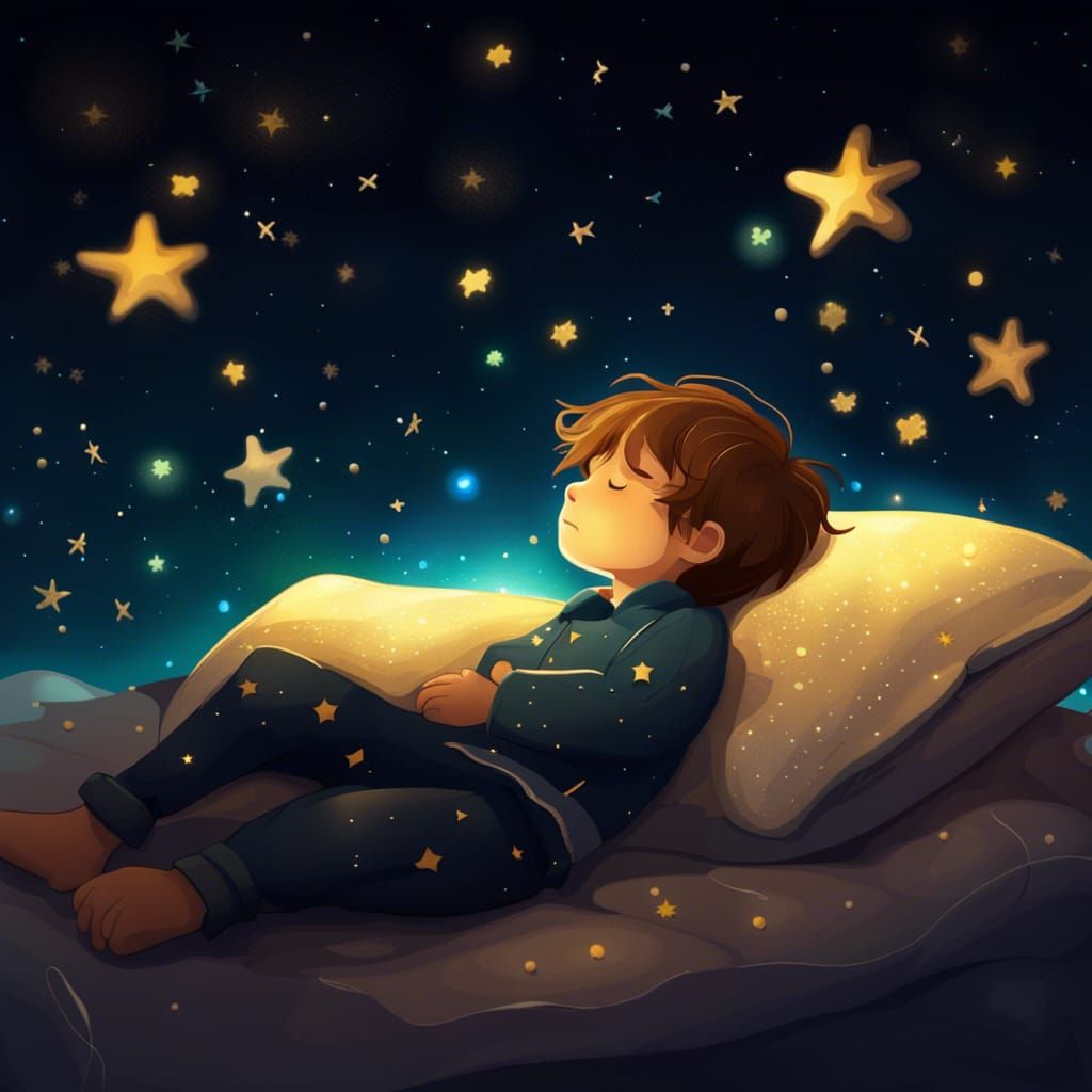 Boy Sleeping in Bioluminescent Starry World