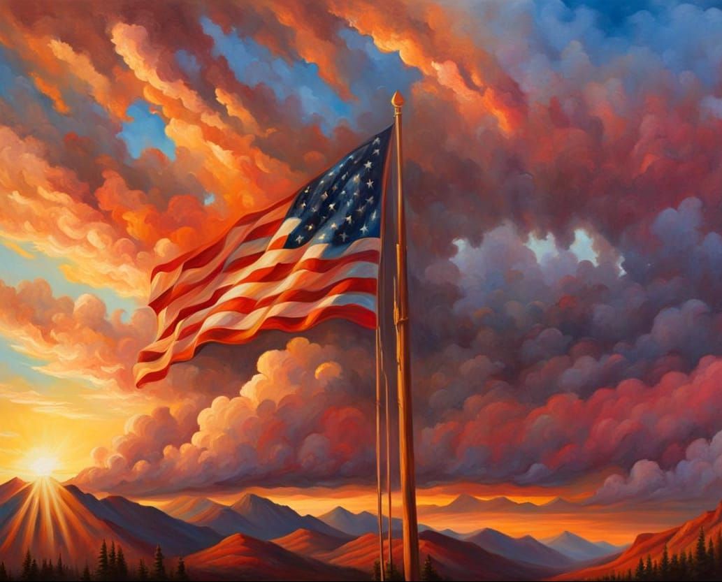 Patriotic Mountain Range at Dawn