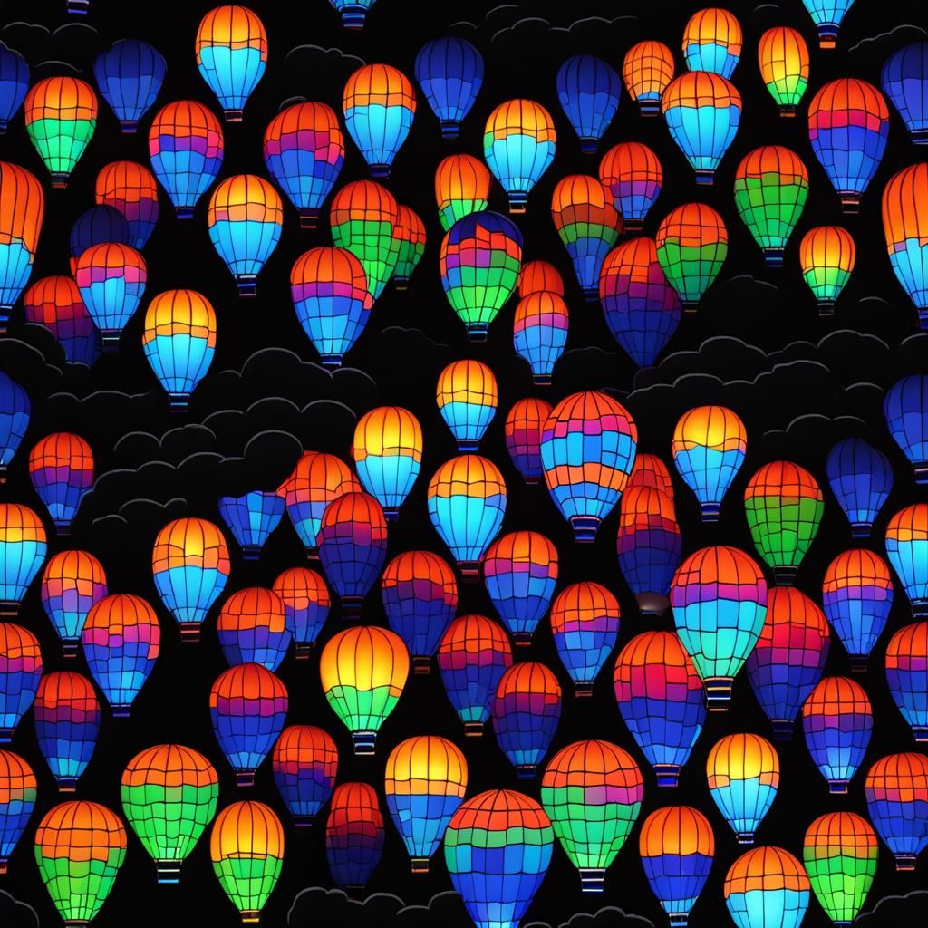 Futuristic Hot Air Balloon Mosaic in Neon Colors