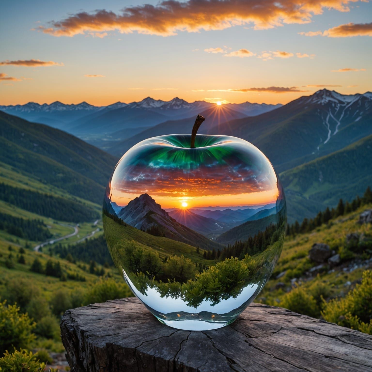 Glass Apple Landscape at Sunrise