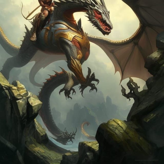 Woman riding dragon