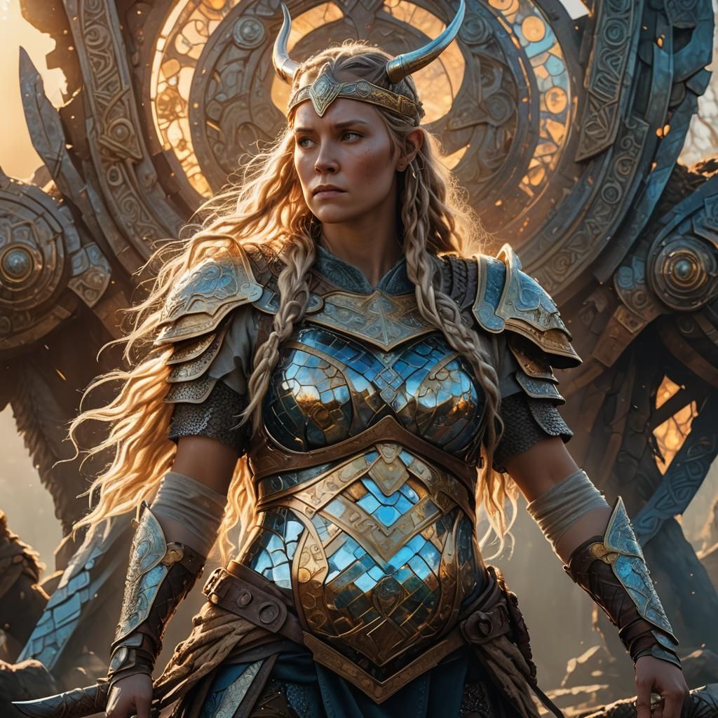 Pregnant Viking Warrioress with Tesseract, Digital Art