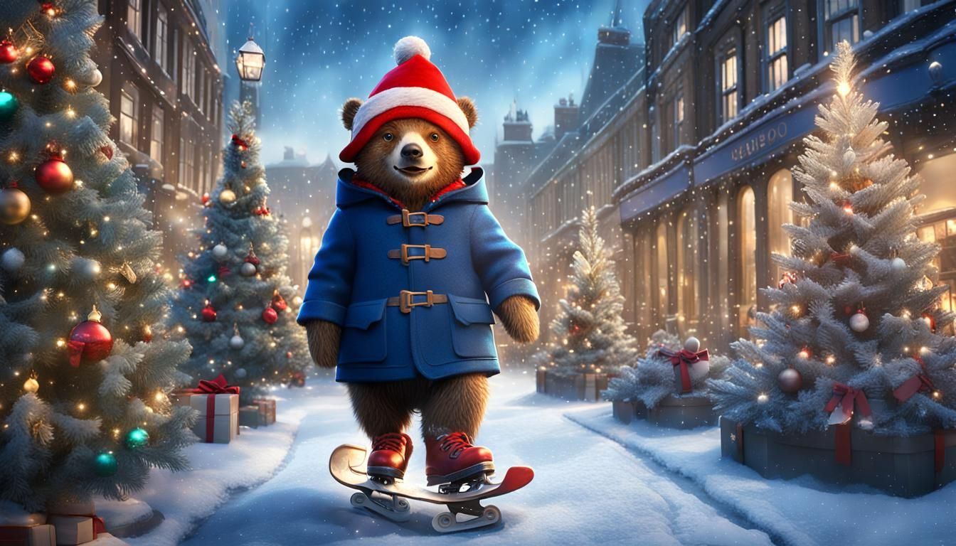 Paddington Bear Ice Skating in London at Christmas