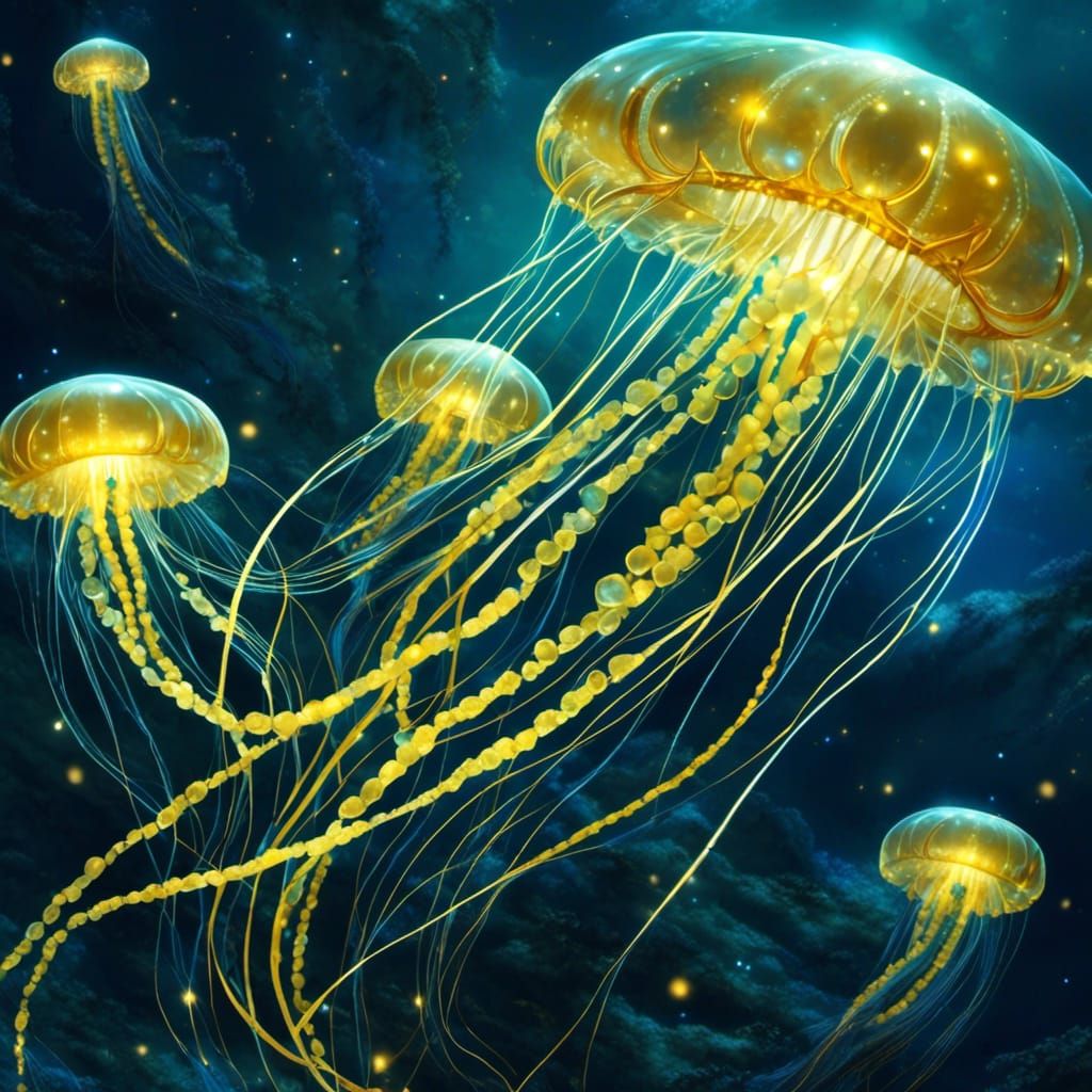 Bioluminescent Jellyfish in Glittery Fantasy Style