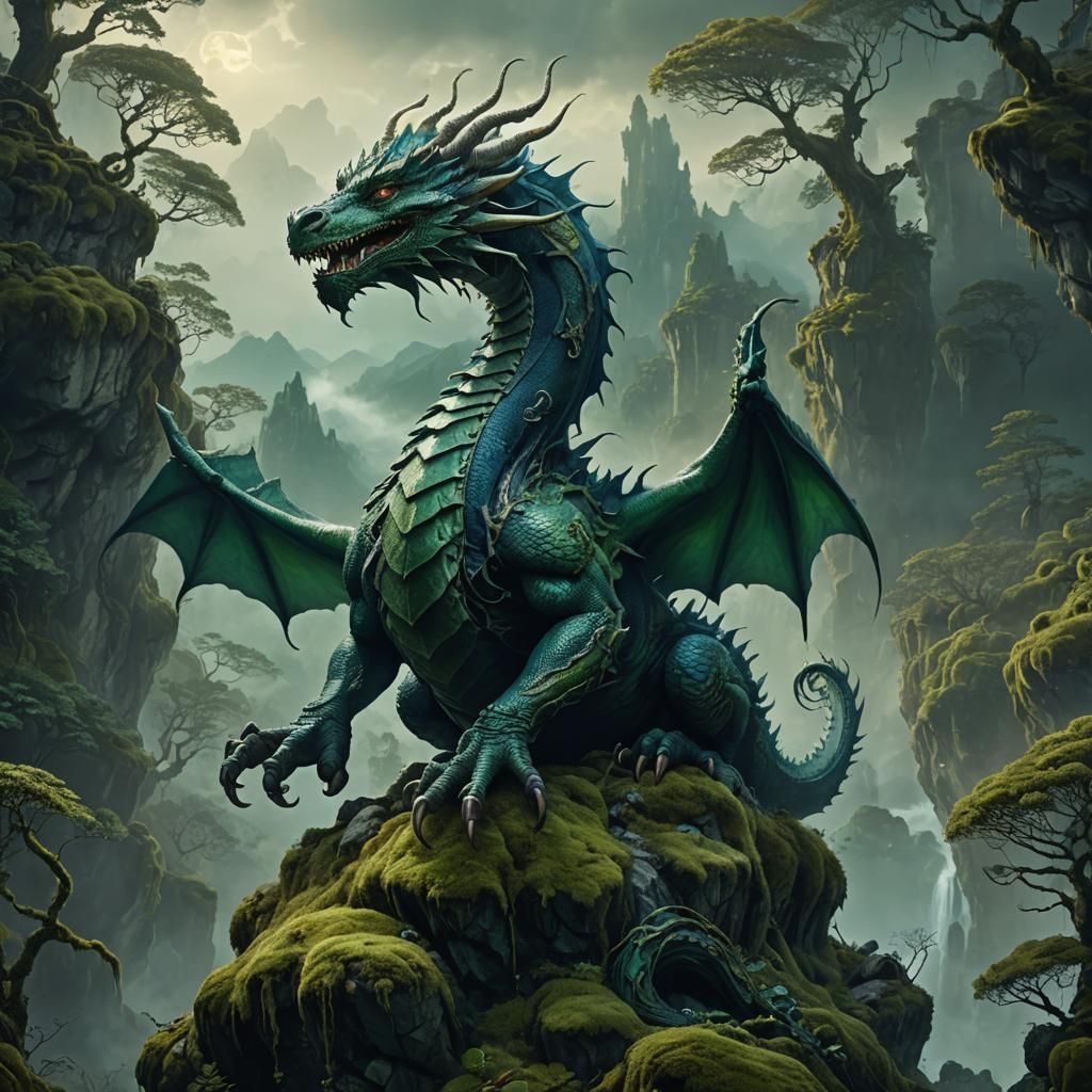 Serene Dragon on Misty Mountain Peak