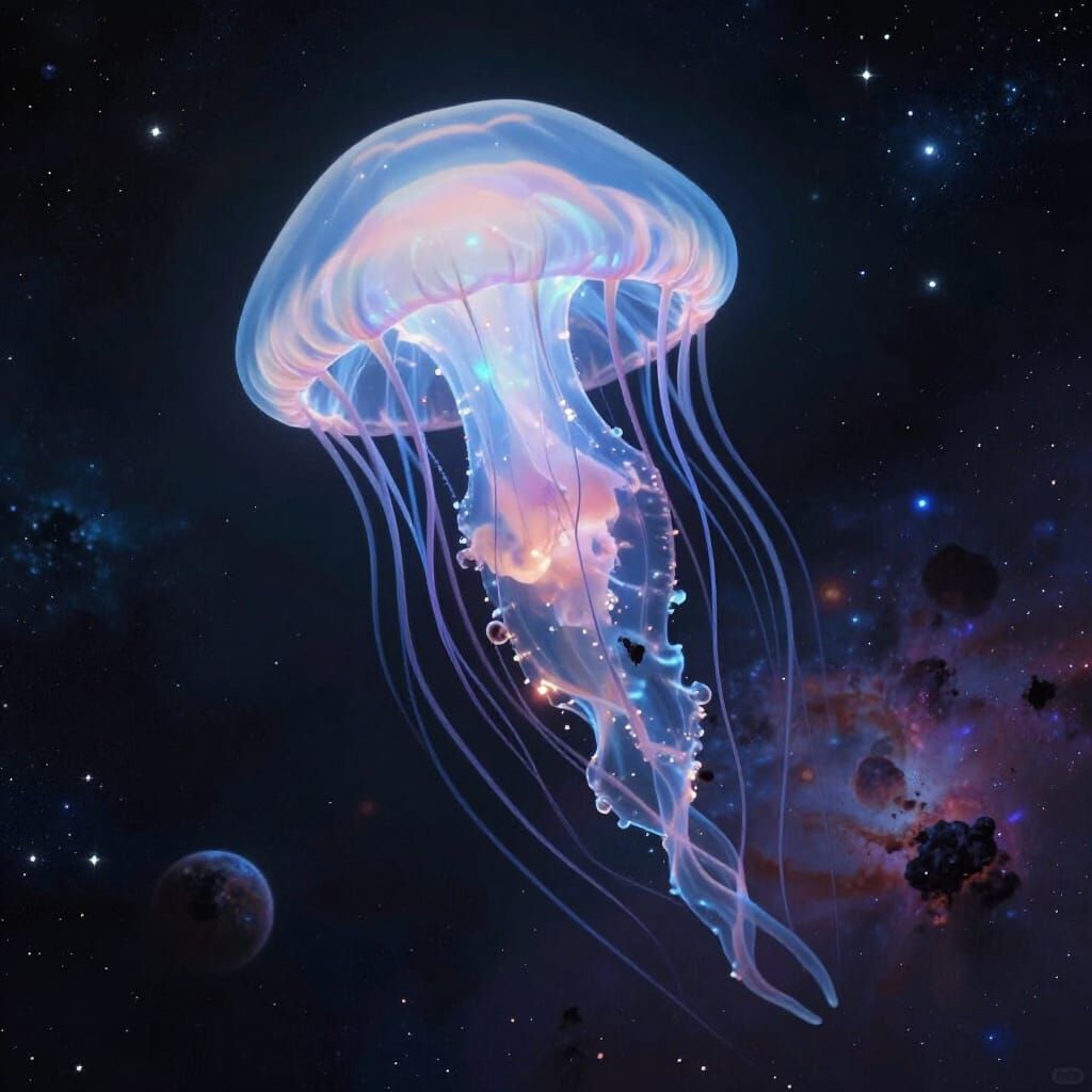 Cosmic Jellyfish Drifting Through Nebula in Dark Fantasy Sty...