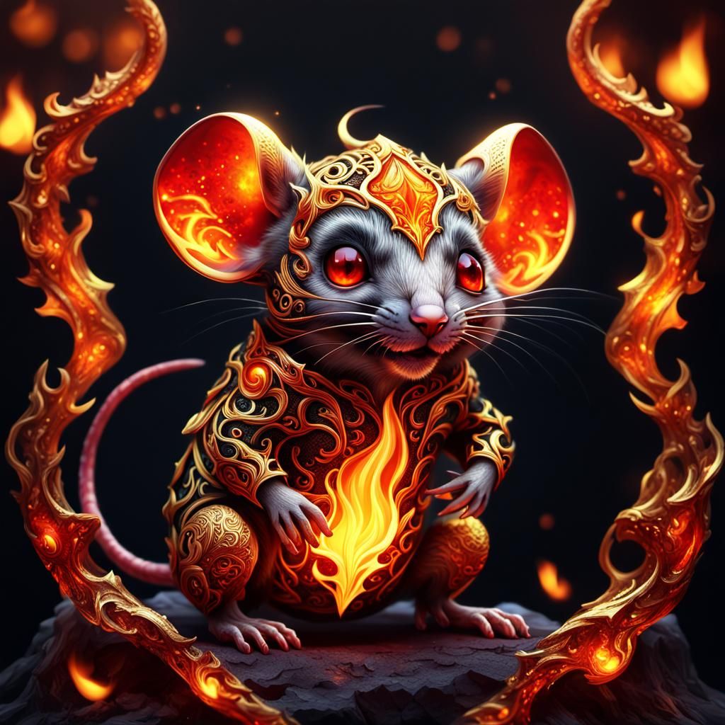 Fiery Demon Mouse: Intricate Digital Art