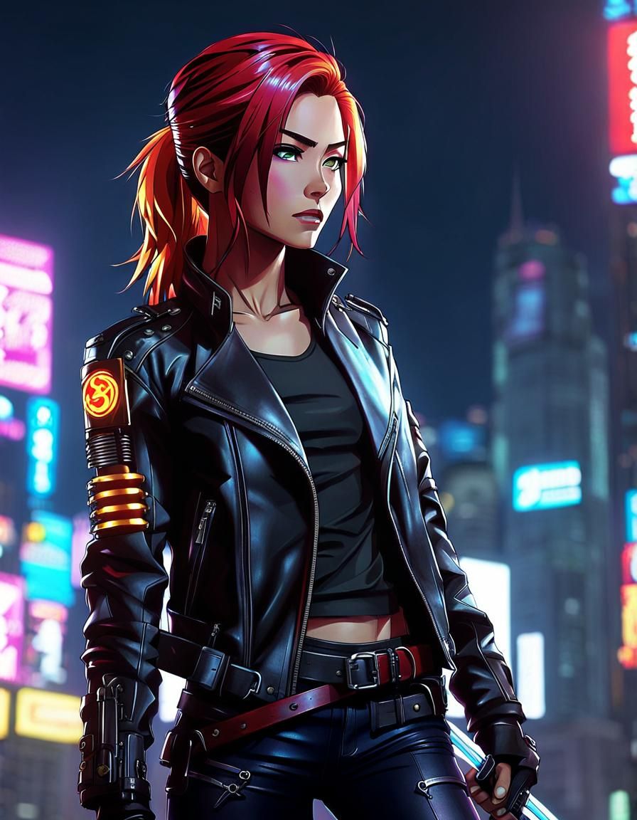 Sunset Shimmer in Cyberpunk Anime Style