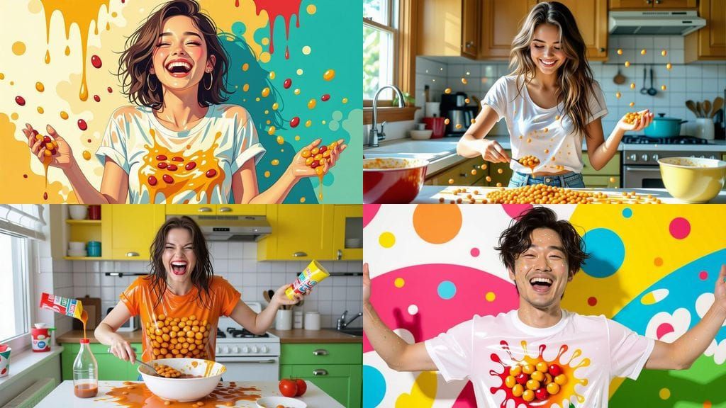 Sensual Wet T-Shirt with Baked Beans in Messy Artistic Style