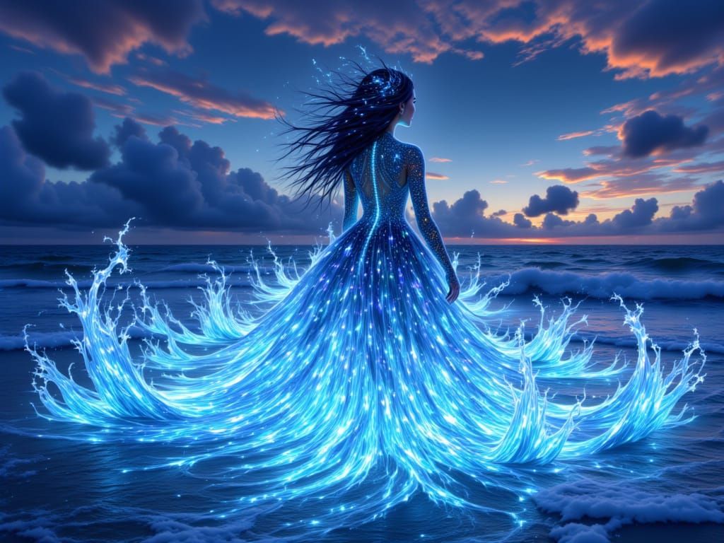 Bioluminescent Alien Woman in Watercolor Portrait