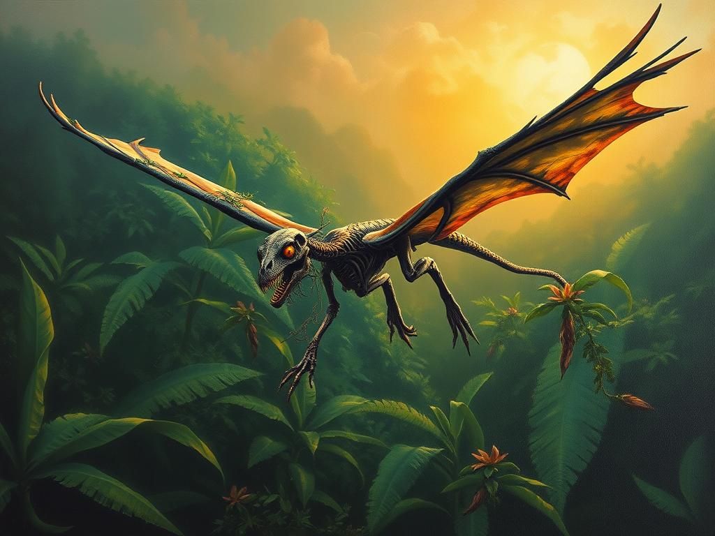 Pterosaur Zombie Soaring Above Amazon, Oil Painting