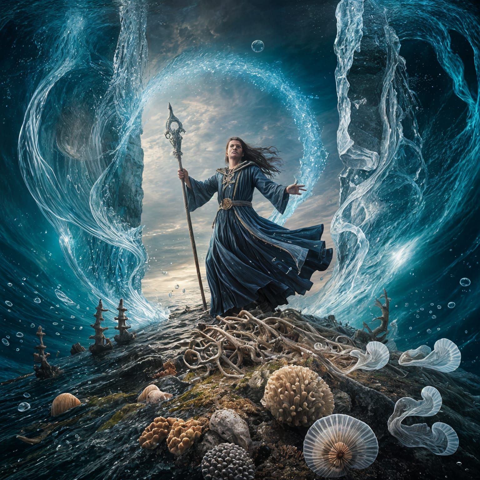 Wizard Parts the Sea in Epic Impressionist Style