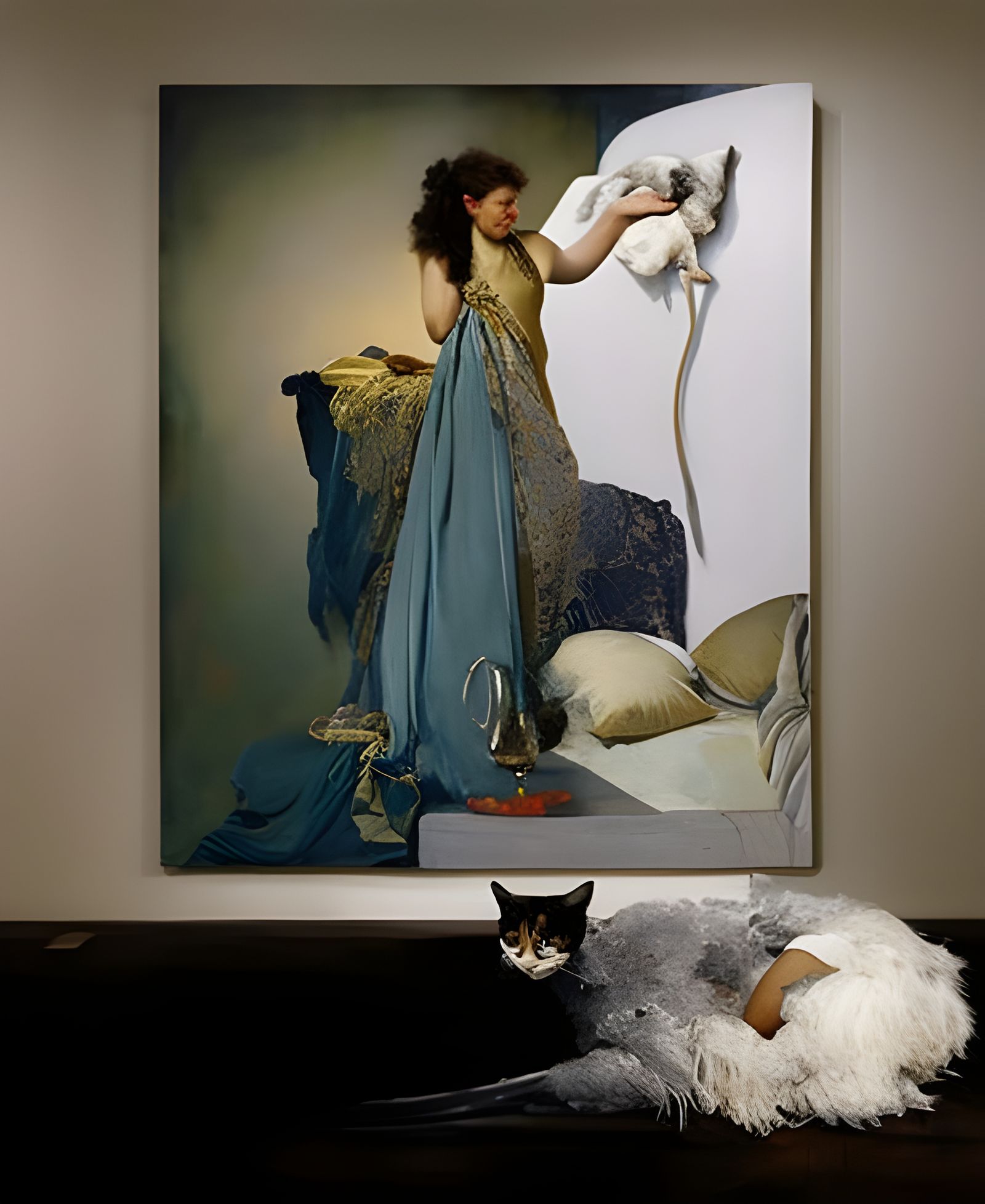 Obstinate Cat Sleeps Through Ostrich Feather Disturbance