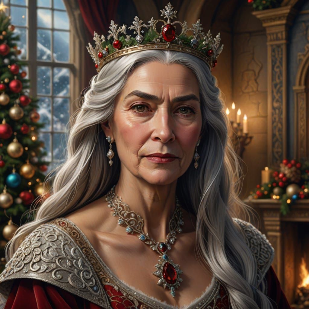 A big, close portrait of Queen Anticlea on the Christmas day.