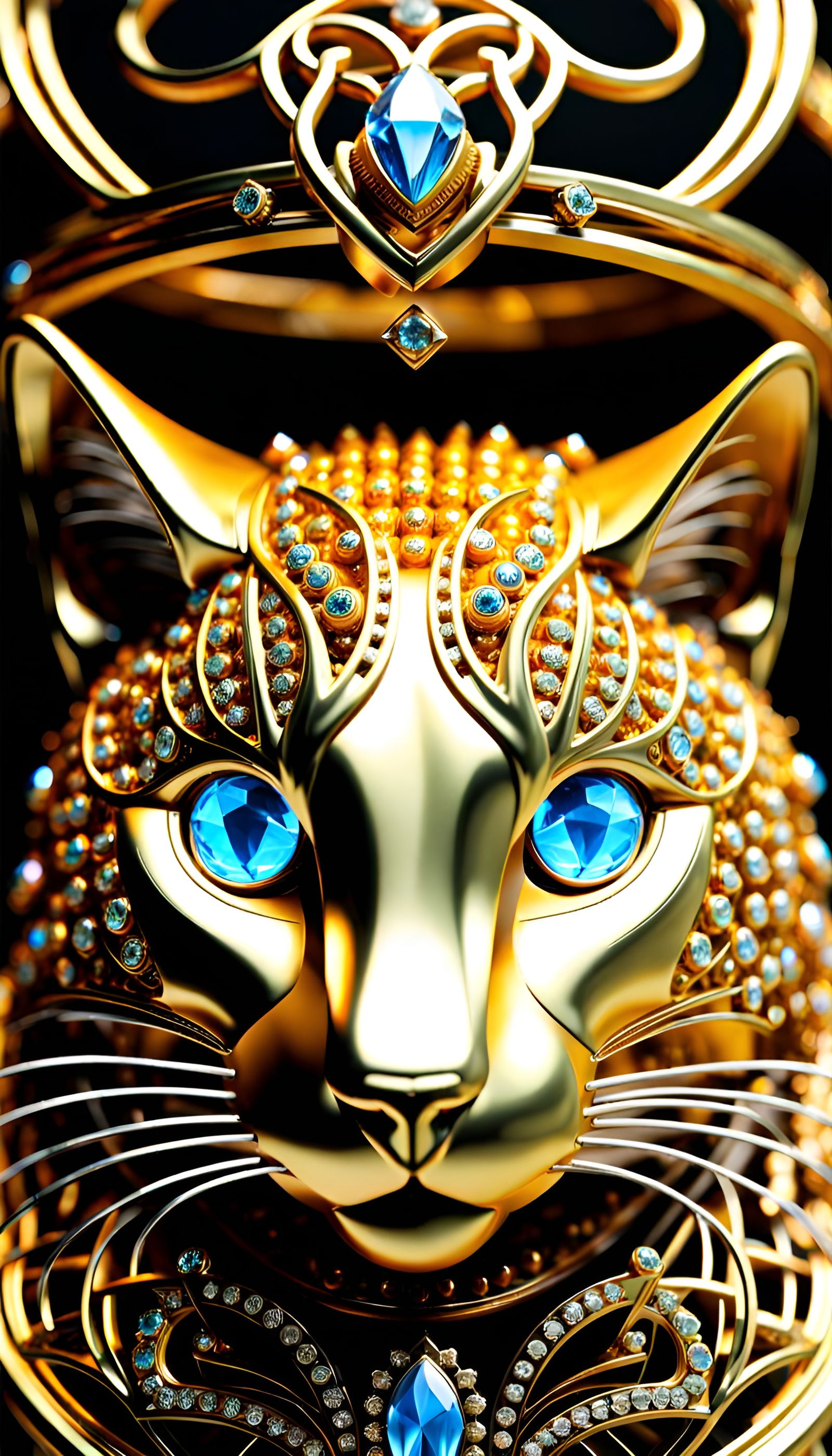 Bioluminescent Golden Armored Cat Portrait in 3D