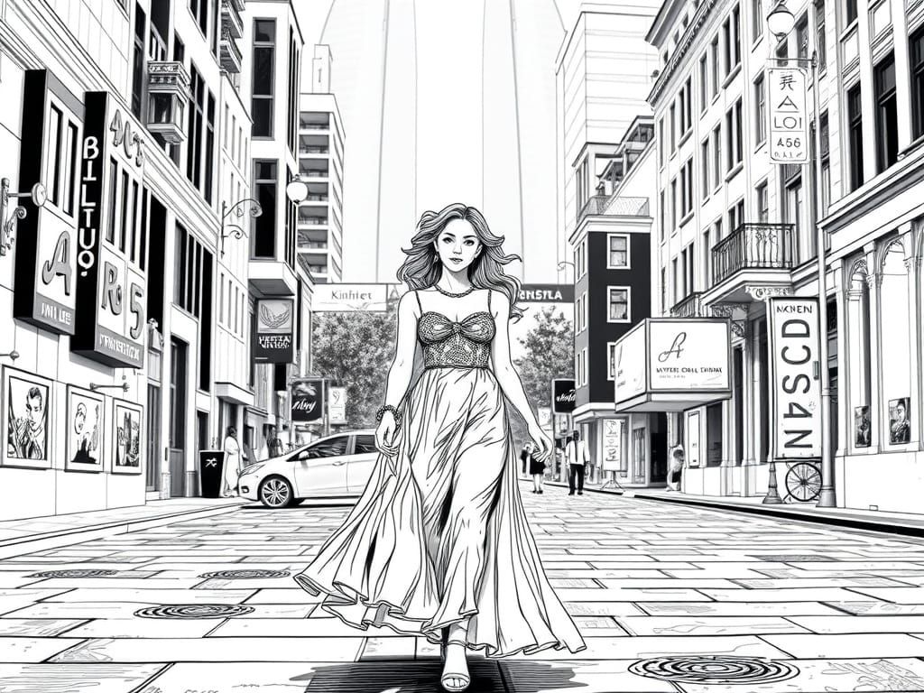 Woman Walking in Beauty: Black Line Art