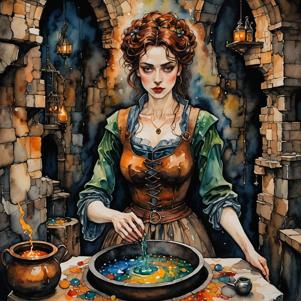 Medieval Dungeon Alchemy in Style of Egon Schiele