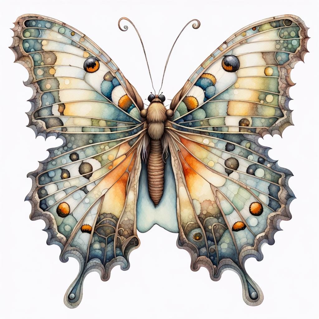 Lace-Winged Butterfly in Watercolor Style