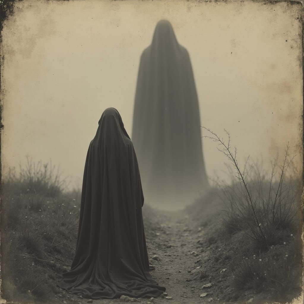 Unsettling Vintage Photo of Woman Facing Wraith