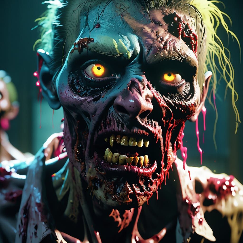 Anime Zombie Portrait in Vibrant Melting Colors