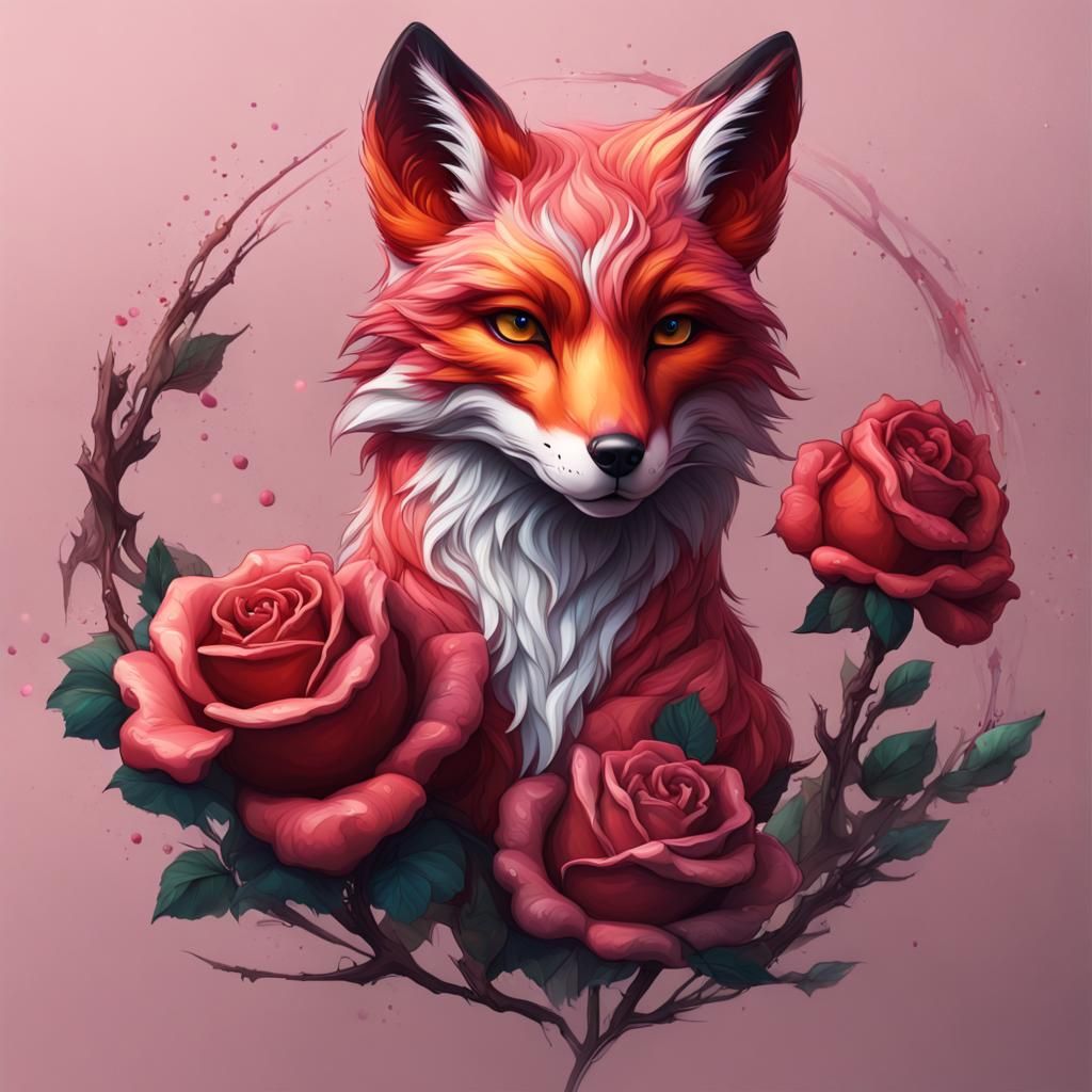 Artsy Rose Fox Realistic Sticker Design