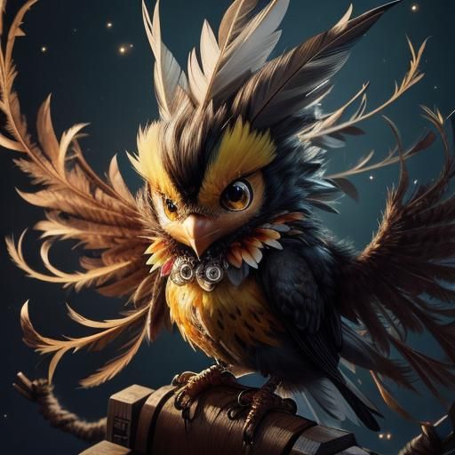 Adorable Baby Bird with Mohawk in Digital Art Style