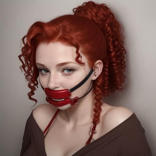 Redhead Woman with Bound Hands and Gag