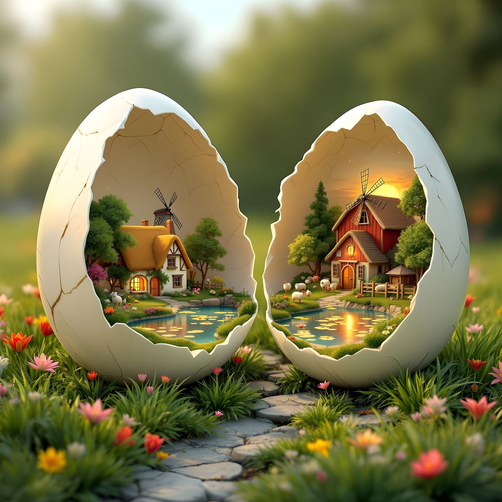 Fantasy Eggshell Worlds in Whimsical 3D