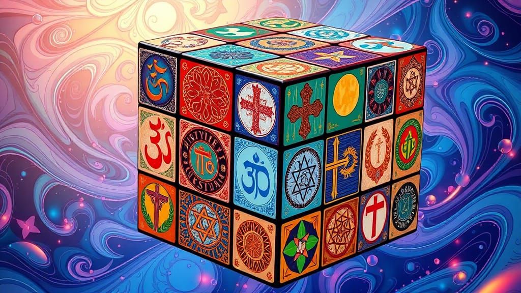 Dreamlike Rubik's Cube with Religious Symbols