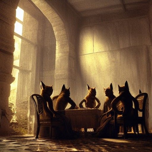 Khajiit Merchants Discussing Wares: Photorealistic 3D Art