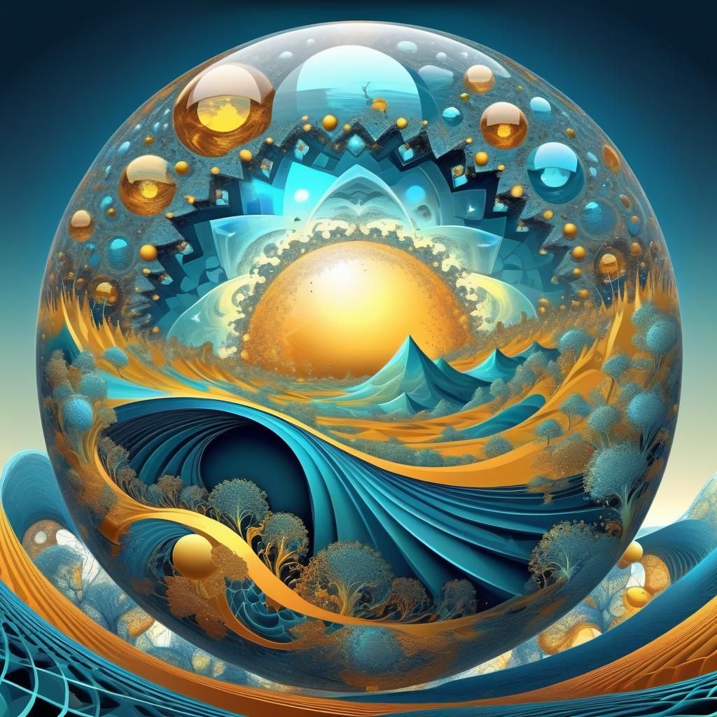Abstract Fractal Dreamscape in Crystal Sphere