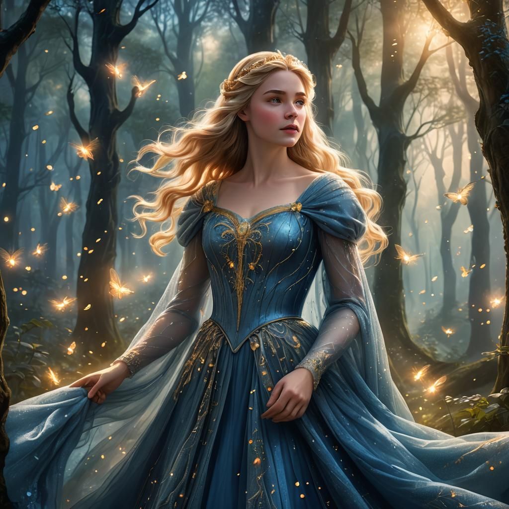 Princess Aurora in Enchanted Forest, Fantasy Illustration