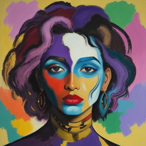 Expressionist Portrait of Woman with Red Lips