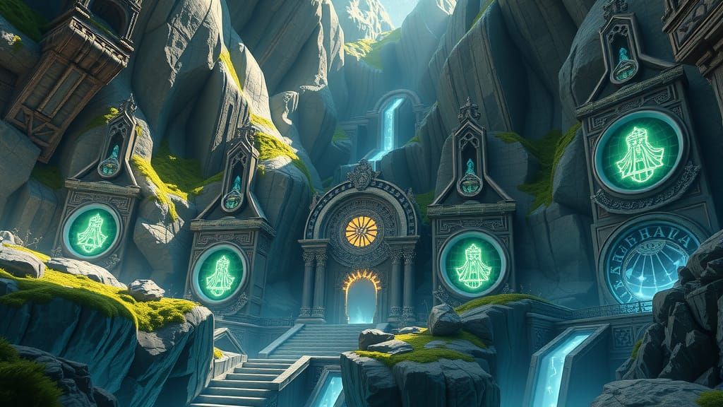 Ancient Mountain Shrines Pulsing with Starlight