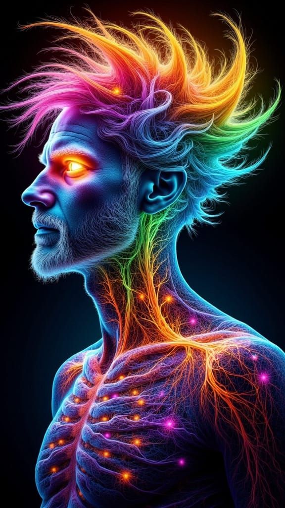 Fractal Faced Man in Binary Code Art Style