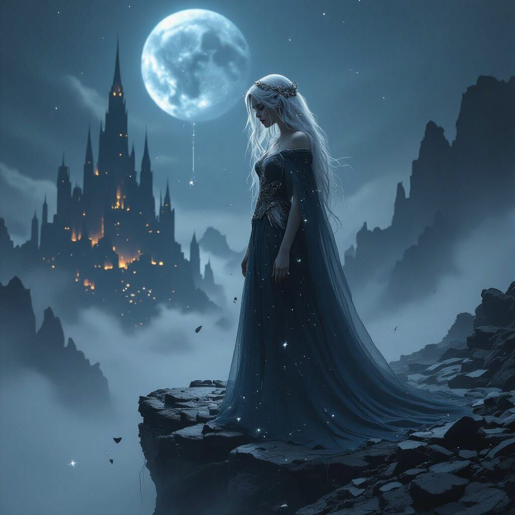 Sorrowful Goddess at Misty Abyss in Cosmic Horror Style