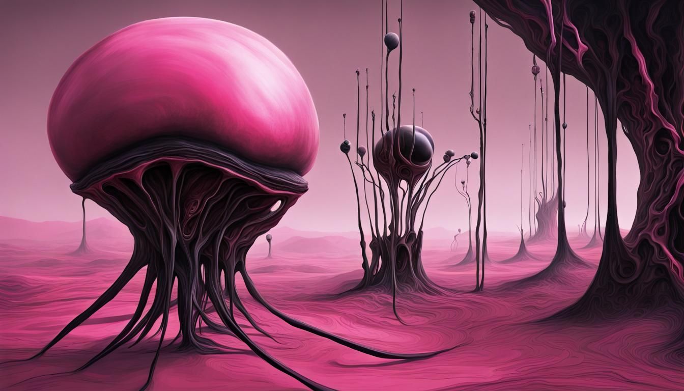 Surreal Alien with Antenna in Pink and Black