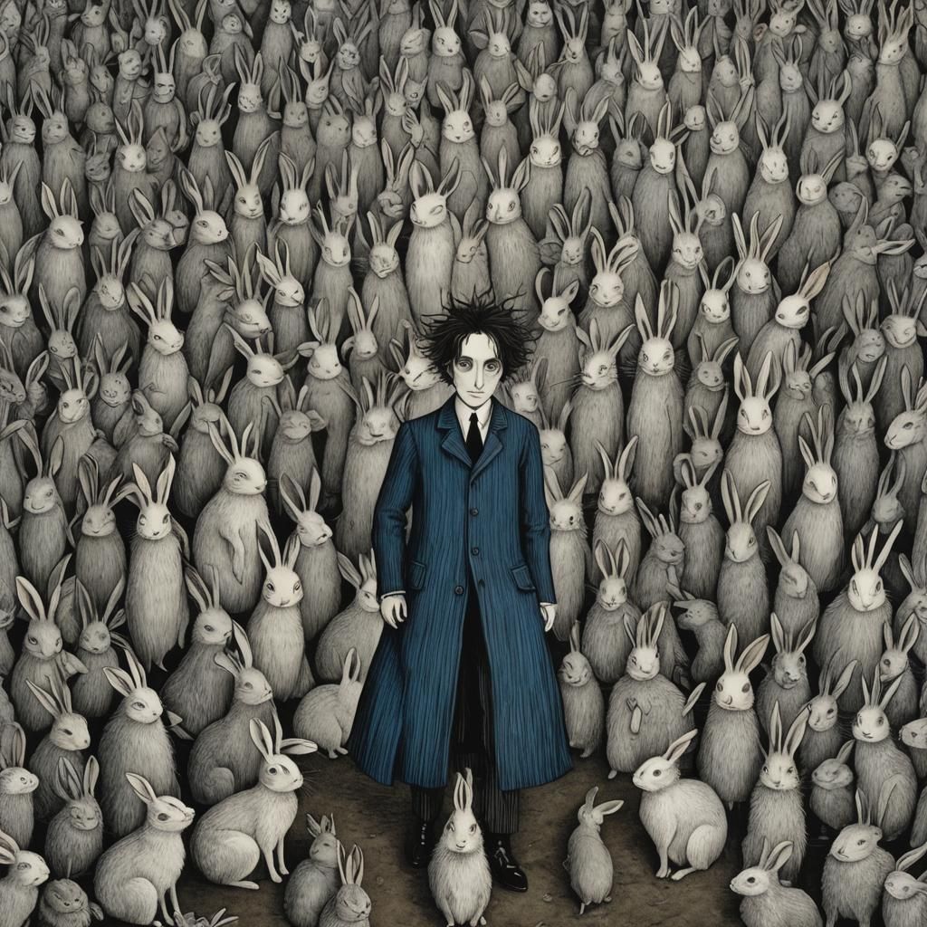 Melancholic Bunnies in Gothic Cartoon Style