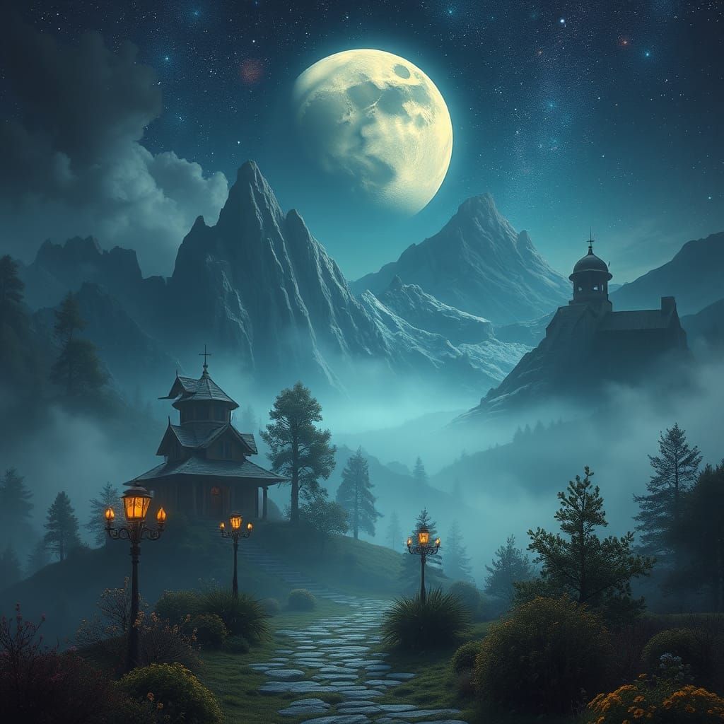 Ethereal Fantasy Landscape with Misty Details