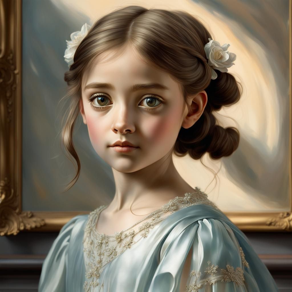 Realistic Portrait of Young Girl, Oil Painting Style