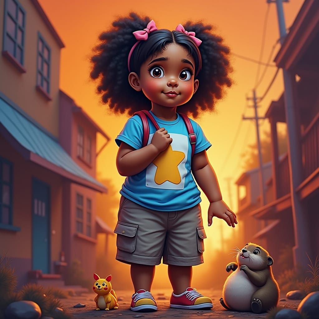 Fat Little Black Girl Seeks Groundhog's Shadow in Vibrant Gr...