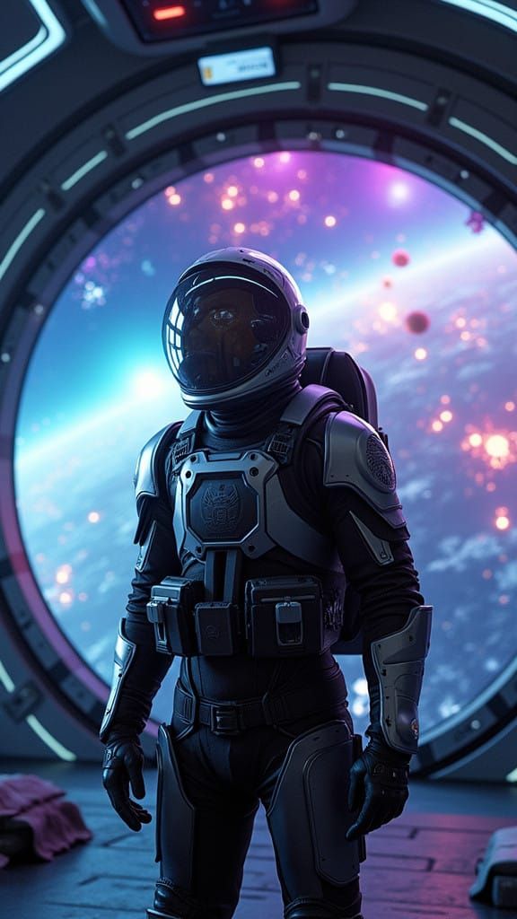 Astronaut in Futuristic Space Station, Immersed in Wolves Ga...