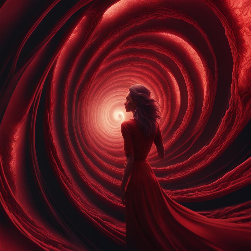 Women in a Dark Red Spiraling Vortex