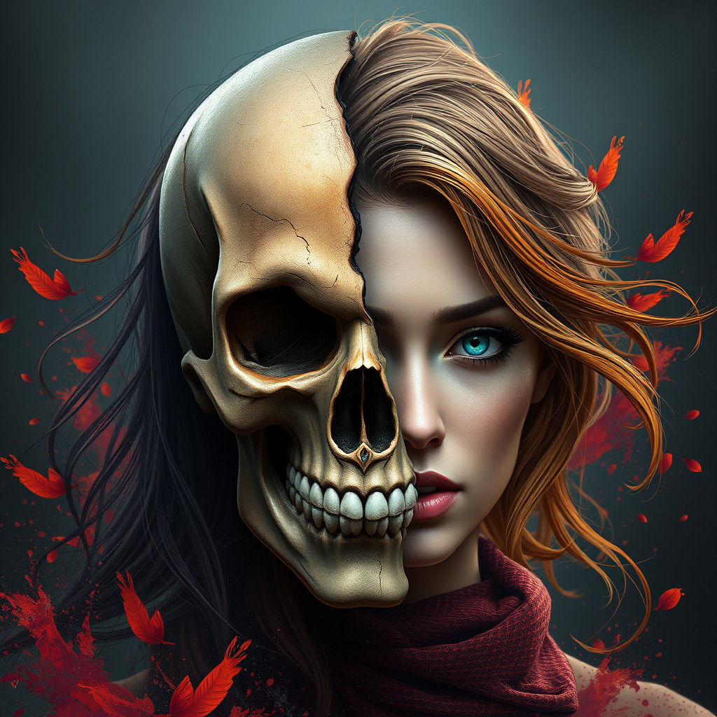 Detailed Matte Painting: Skull and Woman Face